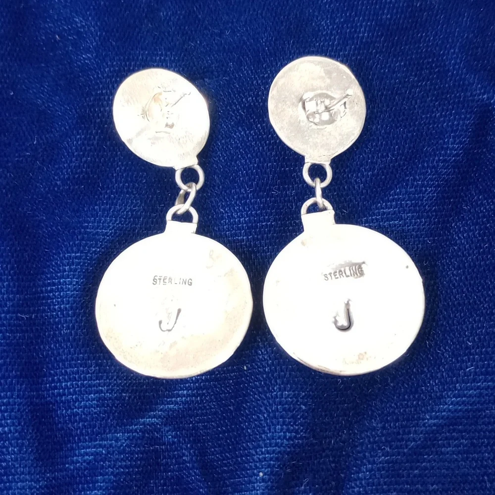 Vintage Navajo Shadowbox Sterling Silver and Turquoise Dangle Earrings - Picture 9 of 12